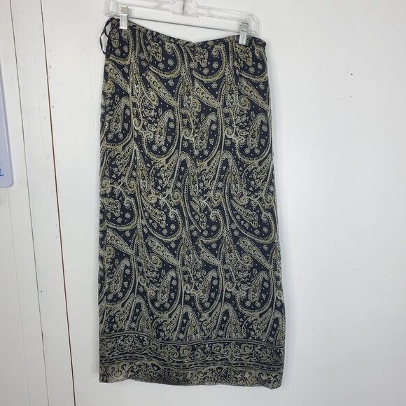 Womens Maxi Skirt Paisley Dark Goth Witchy Whimsigoth Wrap Front Boho 8 Lined - Picture 8 of 11